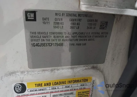 2012 Buick Lacrosse Touring Group z USA, uszkodzony, nr VIN 1G4GJ5E37CF179498